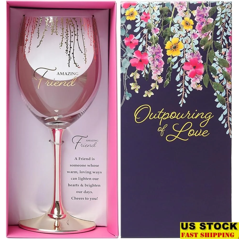 

Premium 19oz Stemmed Wine Glass Best Friends Unique Gold Floral Design Perfect Gift Celebrations and Birthdays