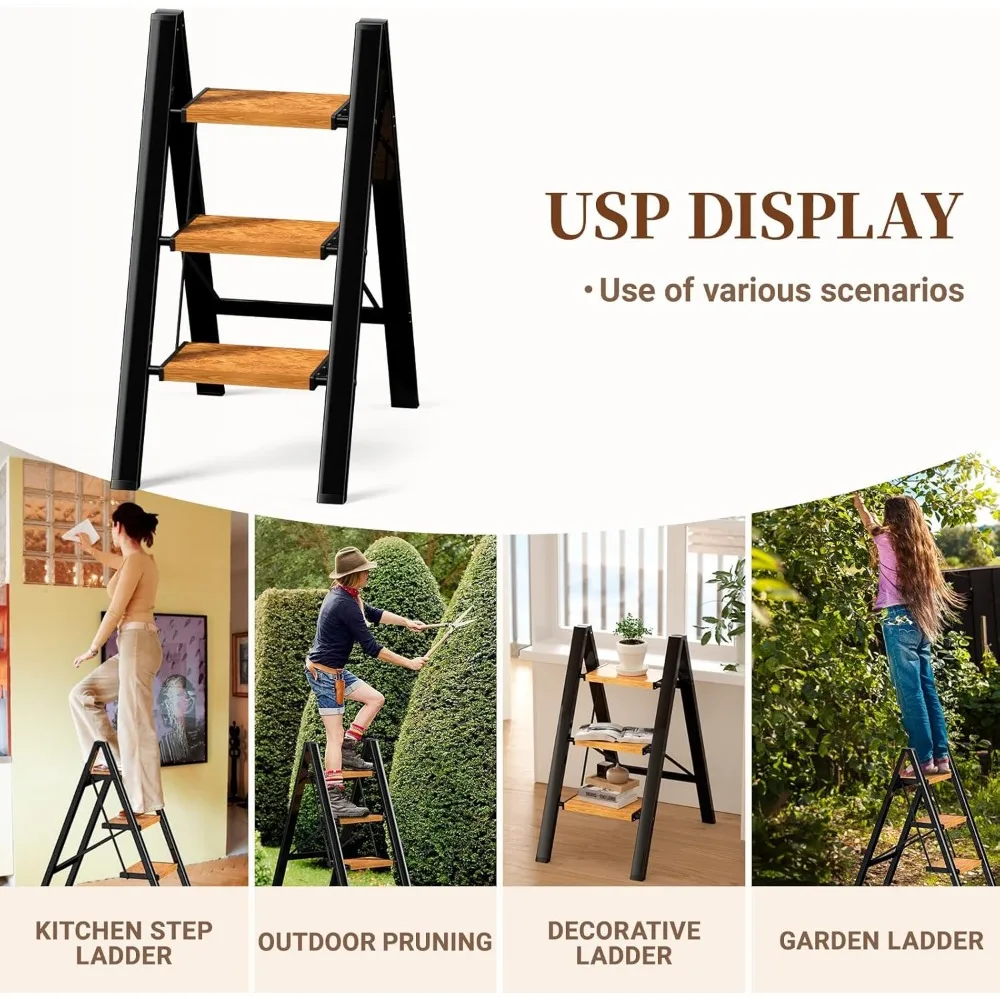 Escalera plegable para adultos: pedal ancho, capacidad de 330 libras, aluminio resistente, portátil