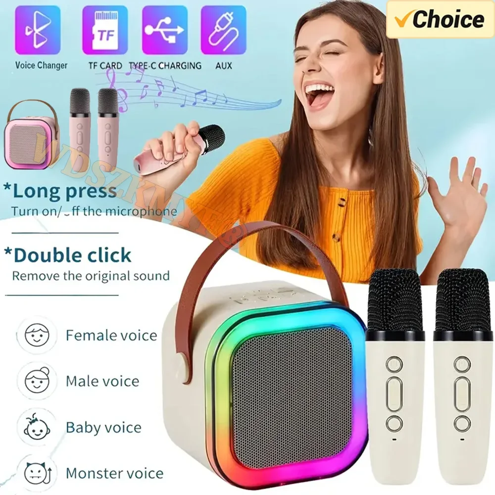 

1/2 Microphones MINI Karaoke Machine, Bluetooth 5.3 Portable Wireless Microphone Speaker, LED Light , Birthday party Kind’s gift
