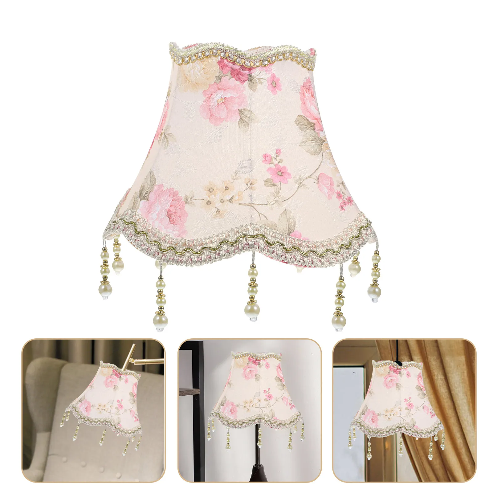 

Elegant European Fringe Lamp Shades Pink Bell Table Cover Cloth Vintage Bedroom E27 Lighting Accessories Fabric Lampshade