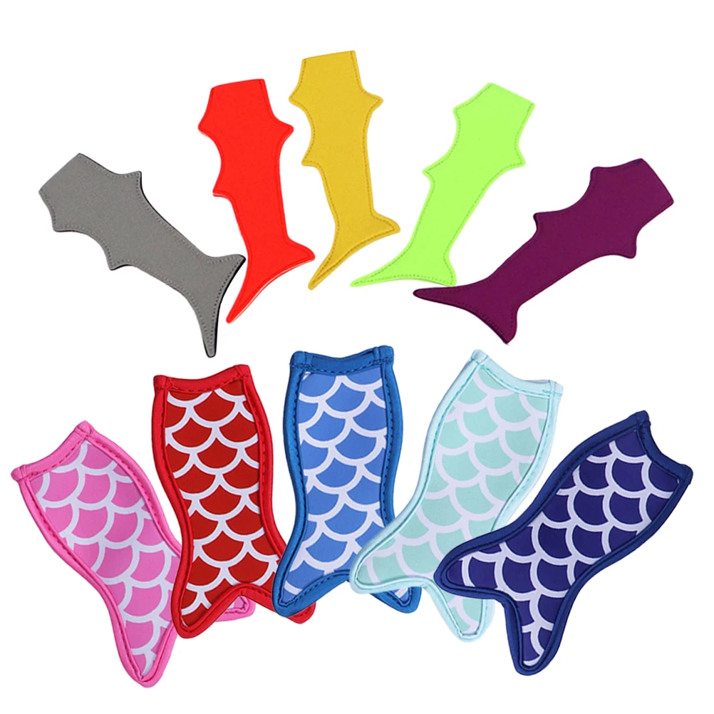 

10pcs Ice Pop Sleeves Non-Toxic Neoprene Protective Cover Keeps Hands Clean Mermaid Shark Design Easy Clean Kitchen Bar Tools