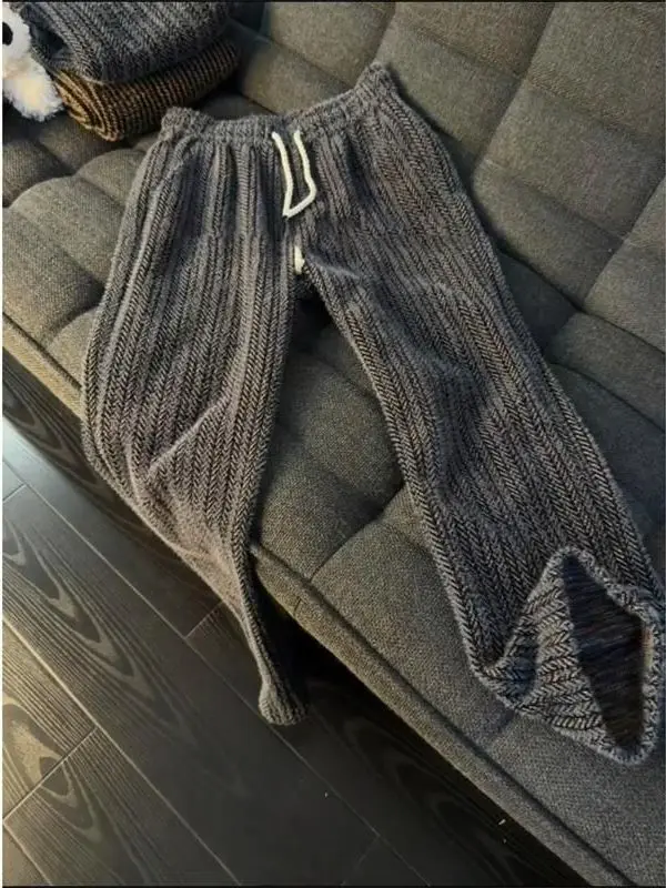 

Мужские свободные прямые трикотажные брюки для повседневной носки, модные, струящиеся, осенние, из полиэфирного волокна, со средней посадкой, на молнии