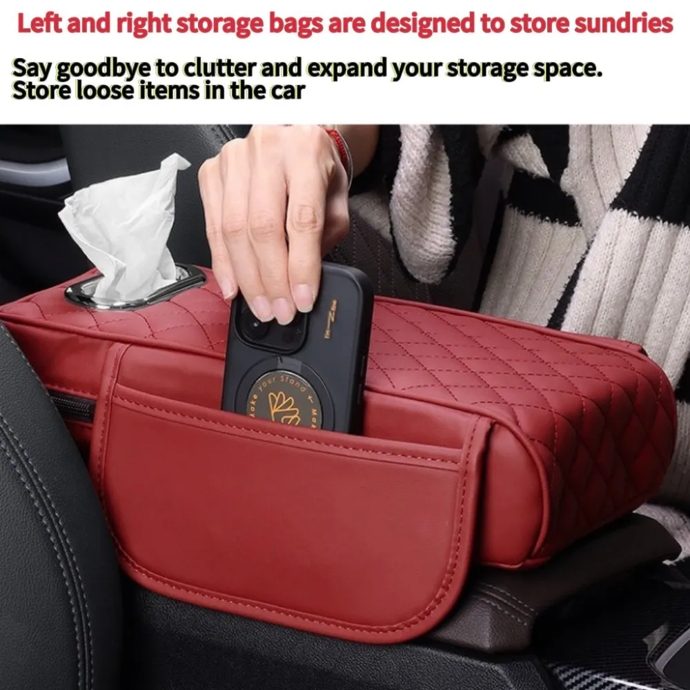 Car Universal Center Console Seat Cushion With Tissue Box Storage Bag PU Leather Car Armrest Portable Car Armrest Pillowcase