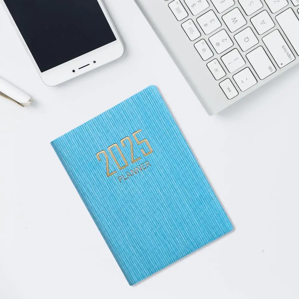 สมุดแพลนเนอร์เขียน2025กระดาษหนากันรั่วสมุดเขียนลื่นหนังสังเคราะห์หมึกไม่ไหล
