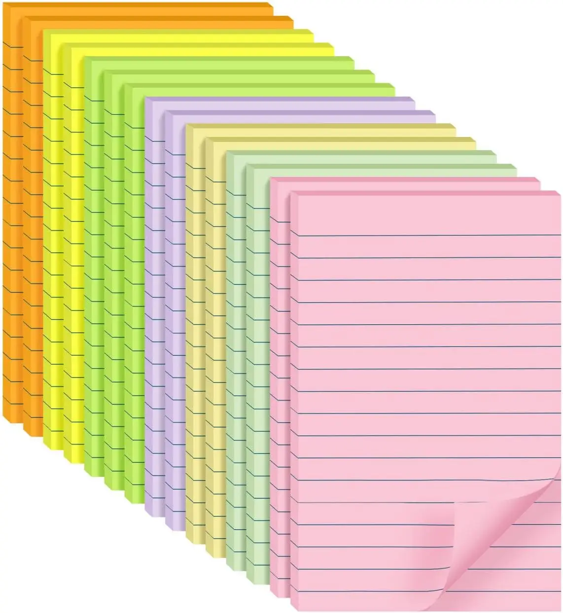 

Lined Sticky Notes 4x6 in, 7 Pastel Colors Self-Stick Note Pads with Strong Adhesive for Office Home School Meeting
