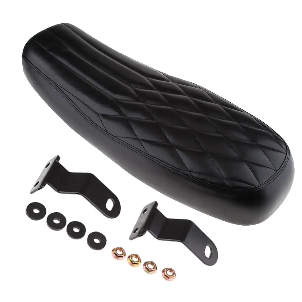 Motorcycle Seat Saddle Cafe Racer Style Black Durable Artificial Leather Flat Bench Cushion for Bike Restoration