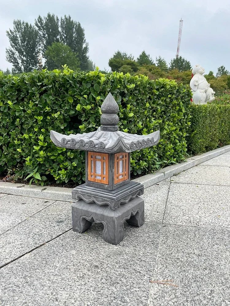 Custom stone lamp courtyard antique Chinese solar stone lantern Qingshi outdoor lawn calcium carbide lamp Zen stone lam