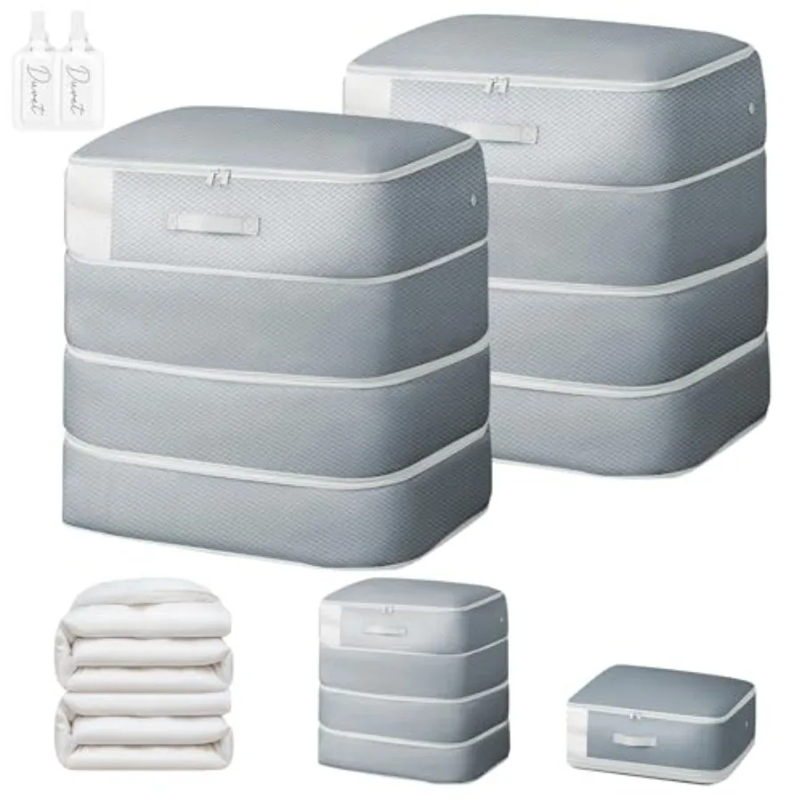 

Comforter Storage Bag - 130L Large Capacity Blanket Storage Bags 4-Layer Ultra Space Saving Self Compression Organizer, Washabl