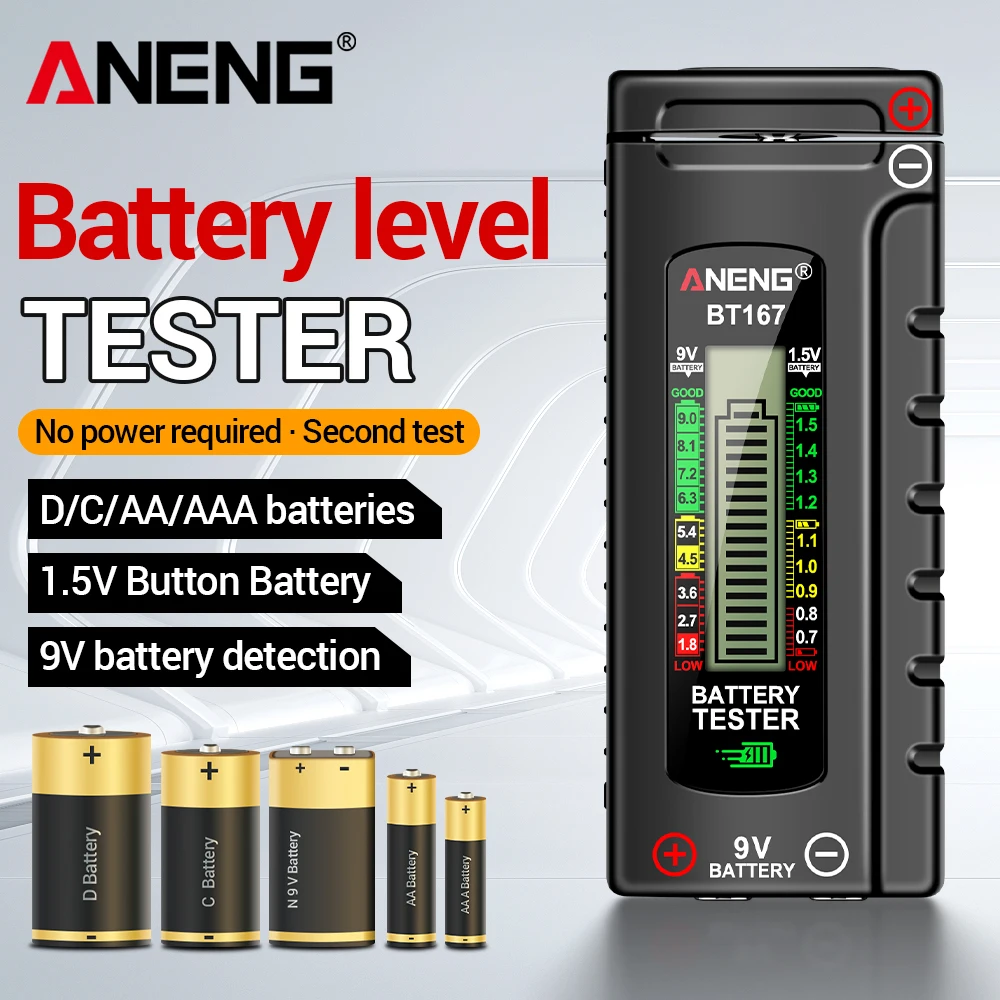 

ANENG BT167 Battery Tester Detector Multifunctional Quickly Measure Battery Level ABS Plastic Precise Measurements Tester Tools