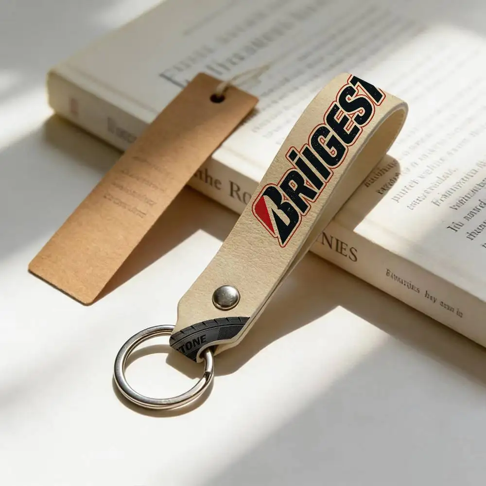 For Logo Bridgestone PU Leather Motorcycle Keychain Universal Motorbike Key Ring Holder For Riders Men Gift