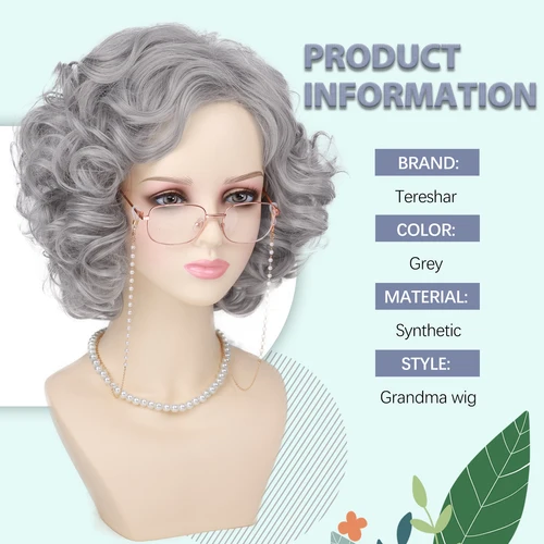 Imagen 2 del producto Accesorios de pelo sintético para mujer mayor, peluca corta rizada gris, disfraz de abuela hecho a máquina, fiesta de Halloween, uso diario, 5 piezas