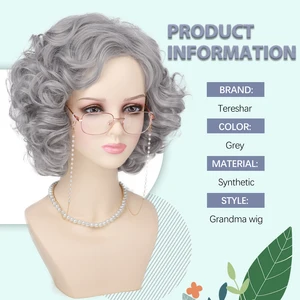 شعر مستعار قصير مجعد اصطناعي للنساء آلة الجدة الرمادية مصنوعة تأثيري هالوين حزب الاستخدام اليومي اكسسوارات السيدة العجوز 5 قطع أفضل 8 فستان حفلة مبيعات للجدة - No8