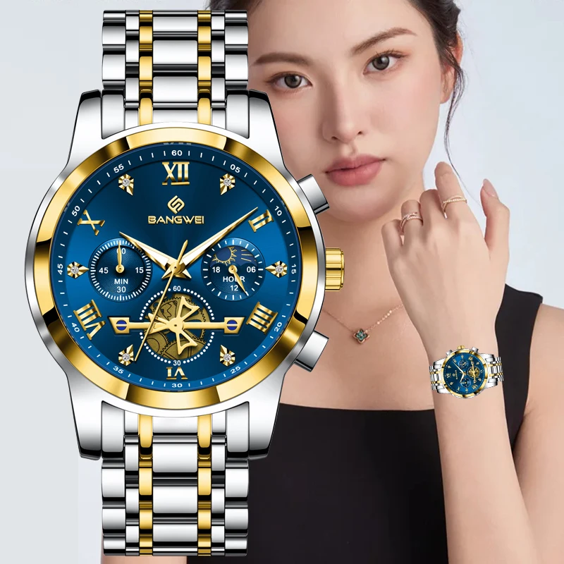 BANGWEI Diamond Watch For Women Elegant Fashion Women's Bracelet Watch Creative Waterproof Quartz Ladies Wristwatch Reloj Mujer