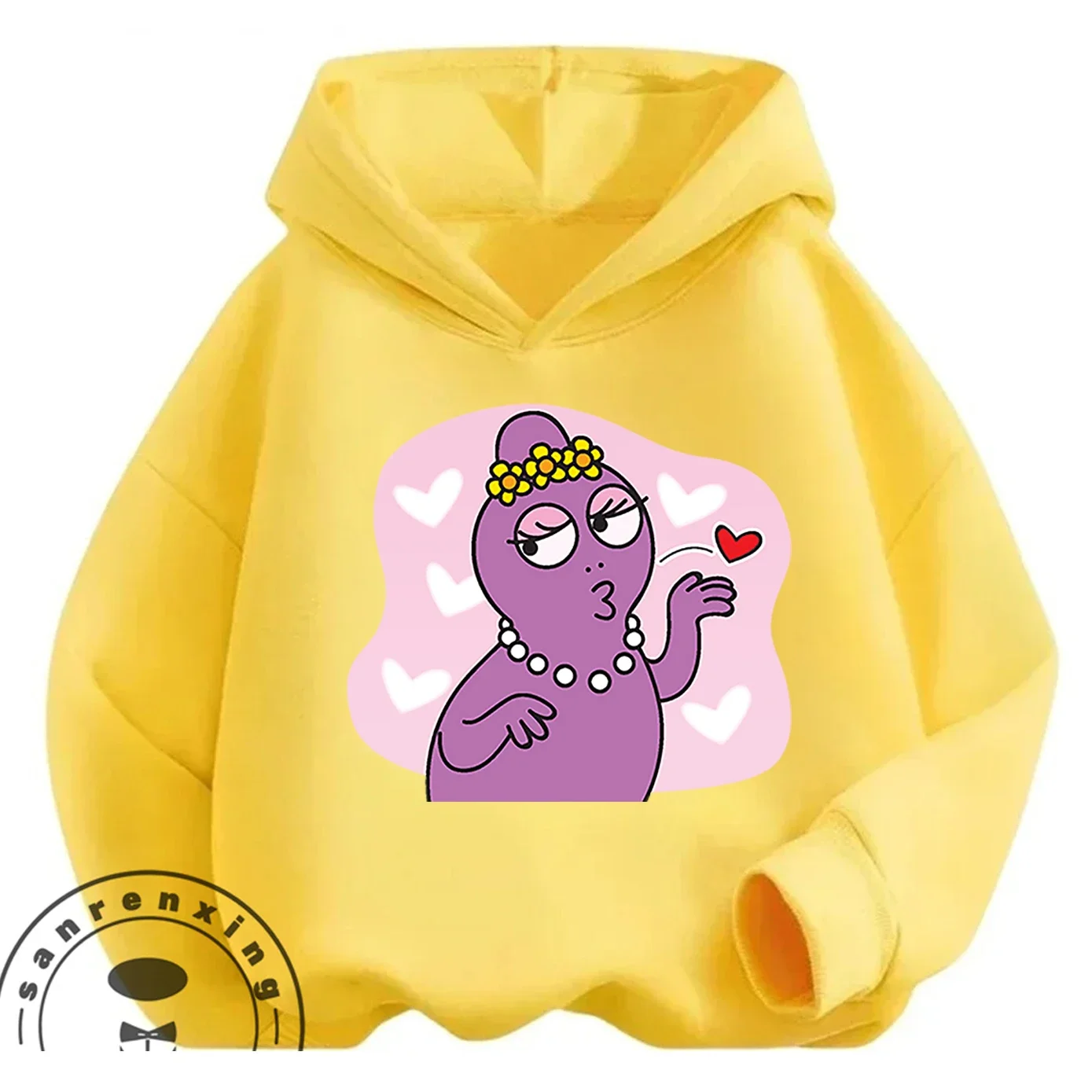 

Simple All Match Unisex Hooded Sweatshirt Les Barbapapa Plain Cartoon Design Spring Autumn Basic Daily Street Tops