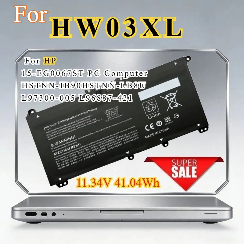 

New For HW03XL 11.34V 41.04Wh Battery Laptop For HP 15-EG0067ST PC Computer HSTNN-IB90 HSTNN-LB8U L97300-005 L96887-421