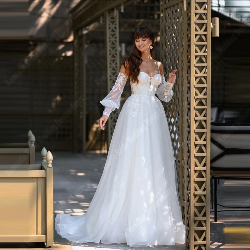 

Sweetheart Collar A-Line Women Wedding Dresses Elegant Off The Shoulder Bride Gowns Mopping Length Vestidos De Novias Customized