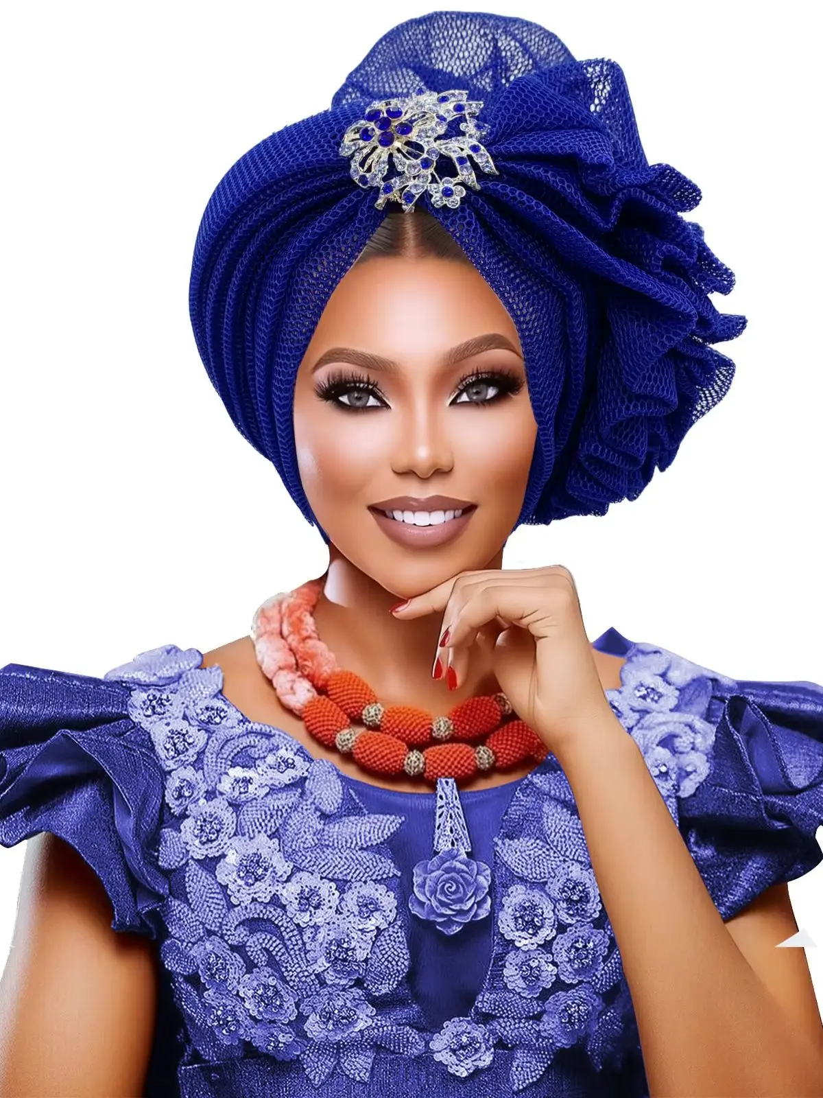 Sommer-Mesh-Turban-Kappe Afrikanische Damen-Kopfbedeckung Vorgefertigtes Auto-Gele Kopftuch Hochzeits-Geles – Detail 1