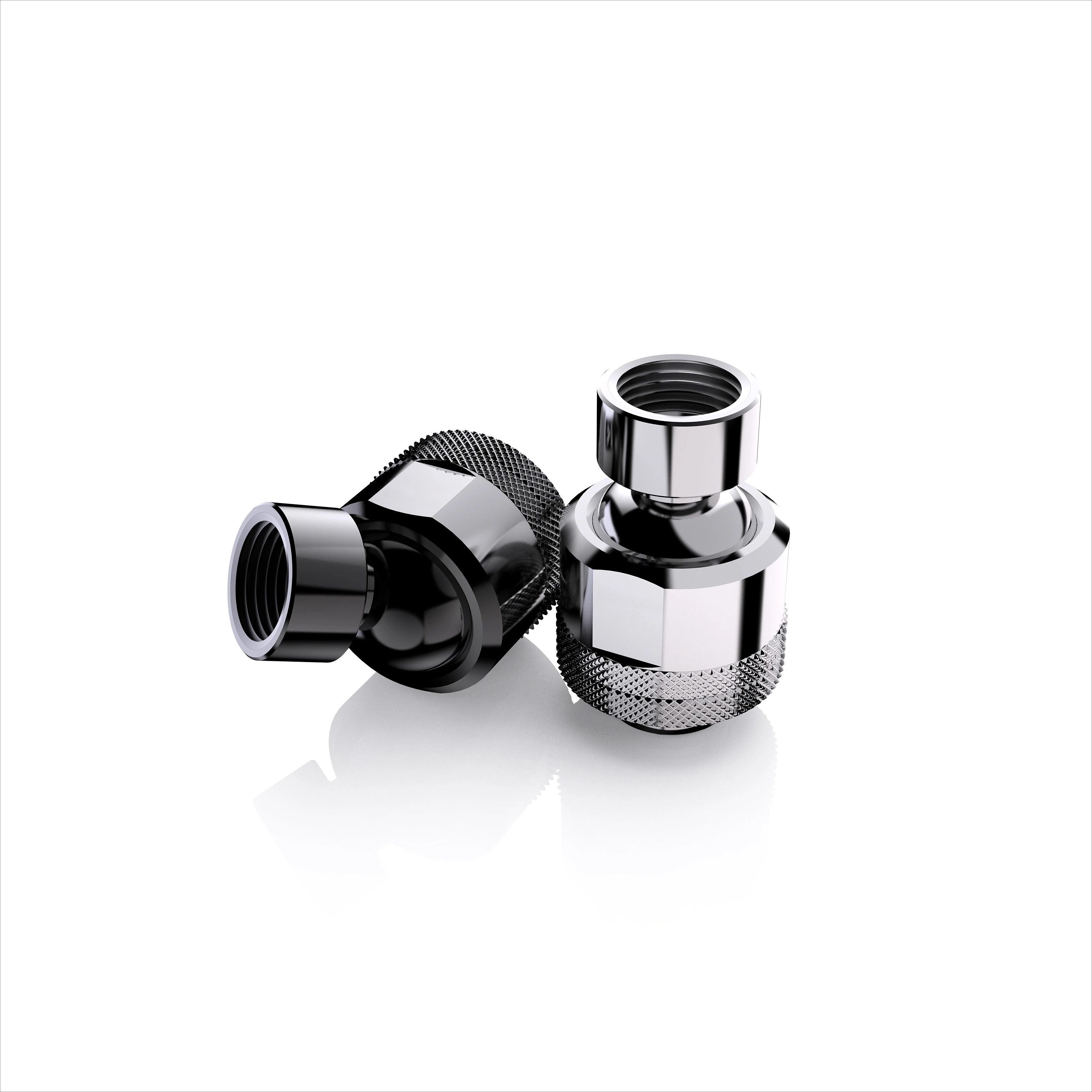 

GD-X universal connector 90 degrees/45 degrees, black/silver, split water-cooled connector