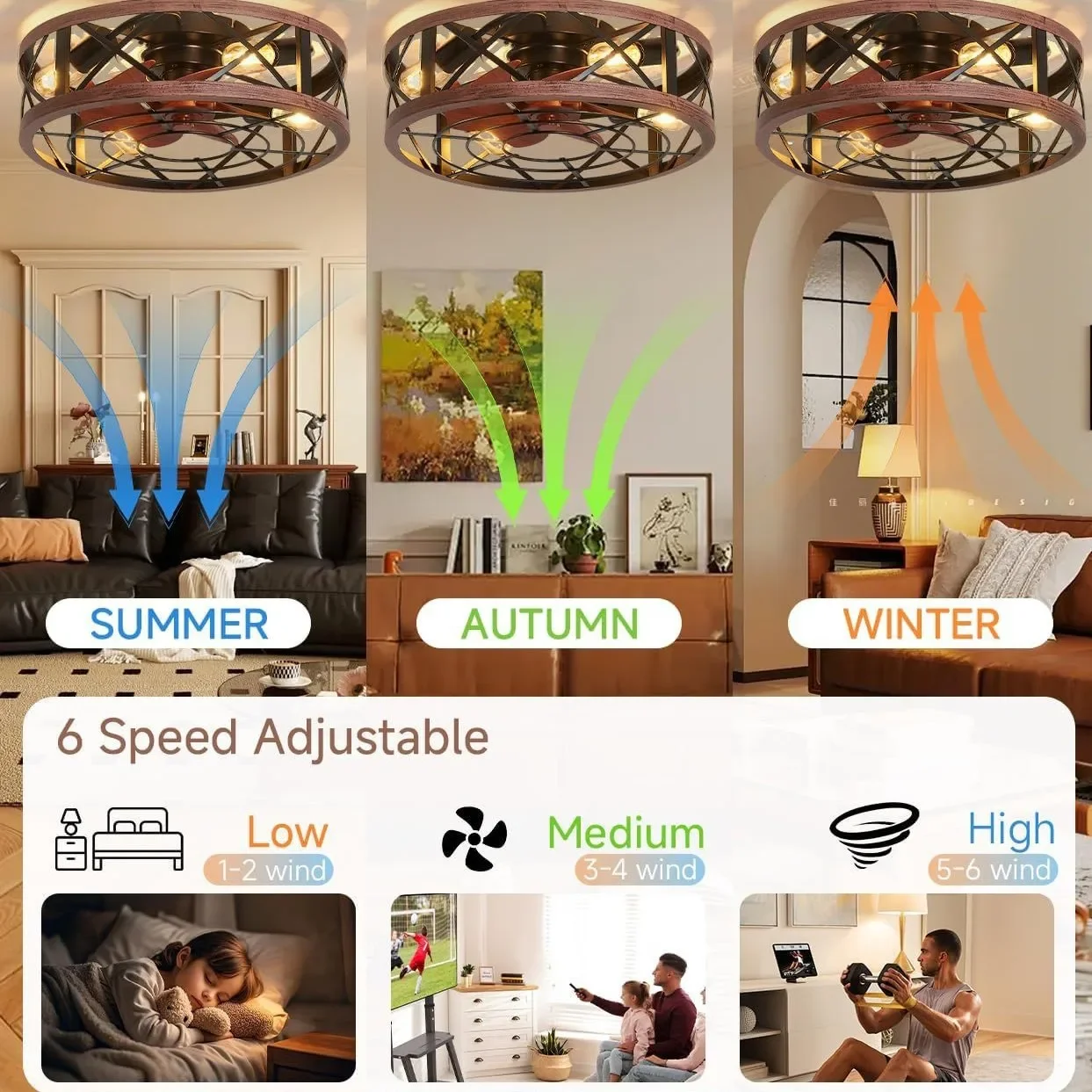 retro fan light Amazon hot-selling ceiling bedroom fan light cage ceiling fan UL, CE, FCC certification