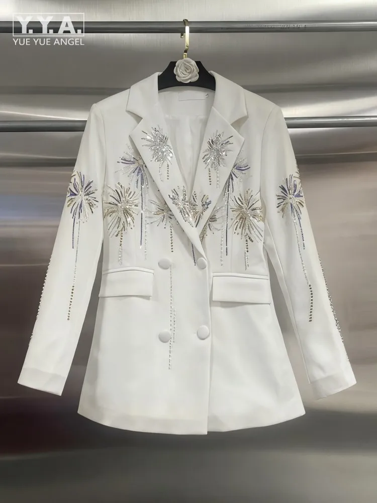 Autumn Retro Women Versatile Gilding Embroidery Suit Jacket Long Sleeve Office Ladies Elegant Blazers Double Breasted Coat Tops