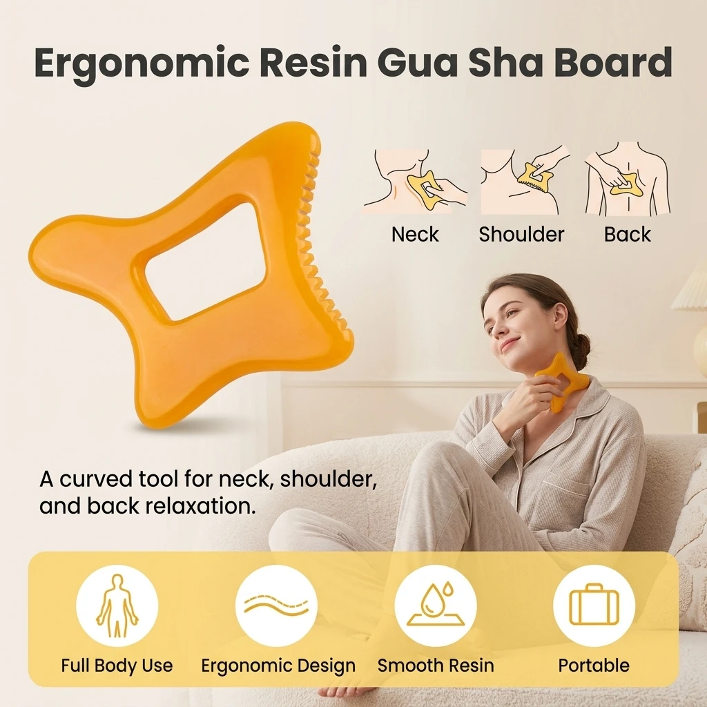 Resin Gua Sha Board Curved Scraping Tool for Full Body Neck Shoulder Back Legs Face Smooth Surface Home Use