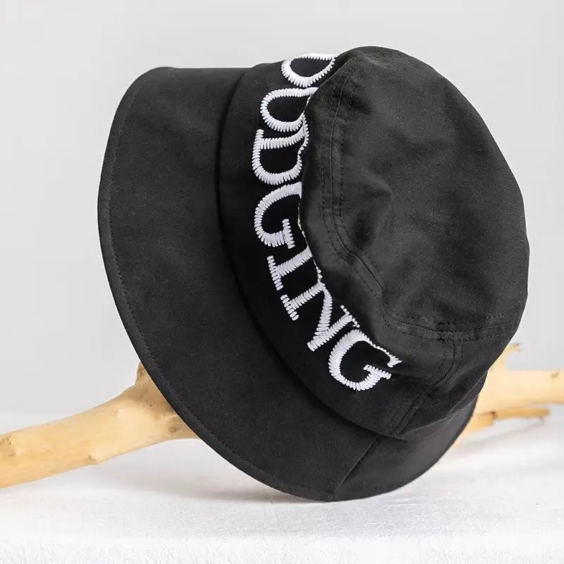 Topi Wanita Musim Semi Gugur Model Fisherman Bordir, Topi Pelindung Wajah, Topi Hip Hop Streetwear, Topi Bucket Trendi Musim Panas