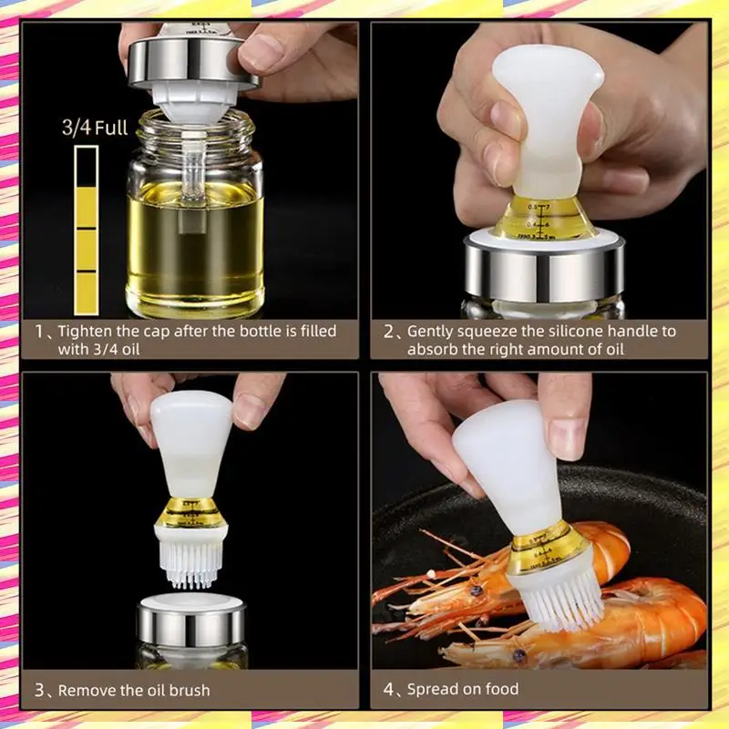 

ABJJ Silicone Glass Oil Bottle With Brush Grill Oil Brushes Liquid Oil Pastry Kitchen Baking BBQ Tool Kitchen Tools