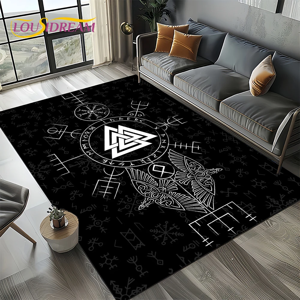 Odin Viking Symbol Valknut Nordic Valhalla Carpet Rug for Living Room Bedroom Home Sofa Decoration,Area Rug Non-slip Floor Mat