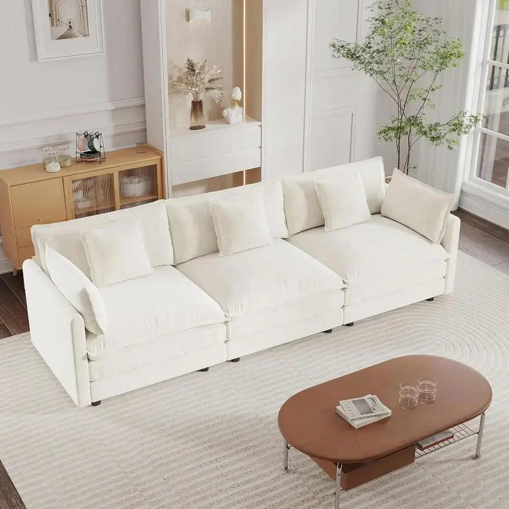 

Upholstered Chenille Loveseat, 111.5 3-Seater Sofa, Oversized Deep Seat with 3 Toss and 2 Arm Pillows, Ideal for Living Room or