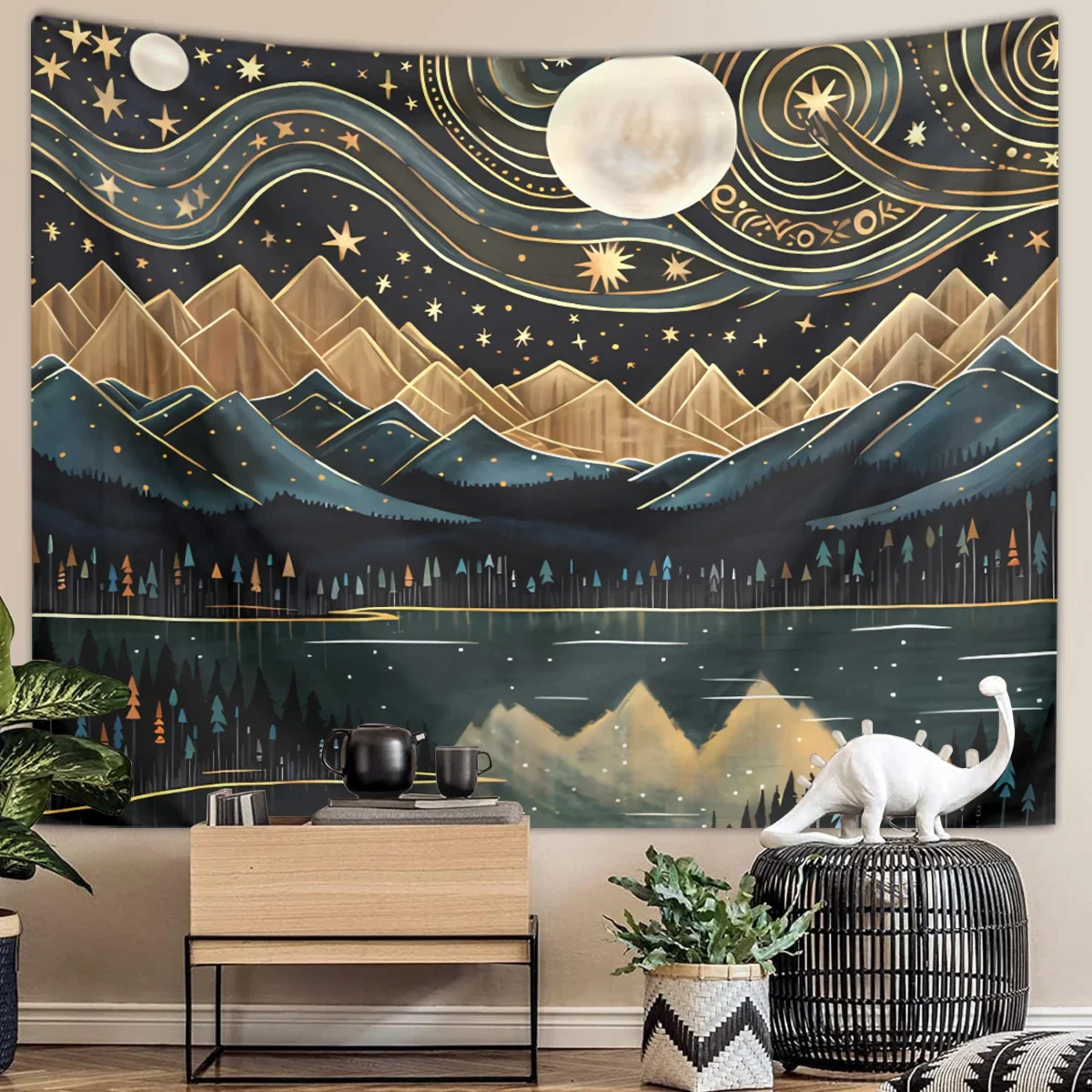 1pc Bohemian tapestry, mountain forest natural landscape tapestry, starry sky and moon bedroom decoration wall hanging