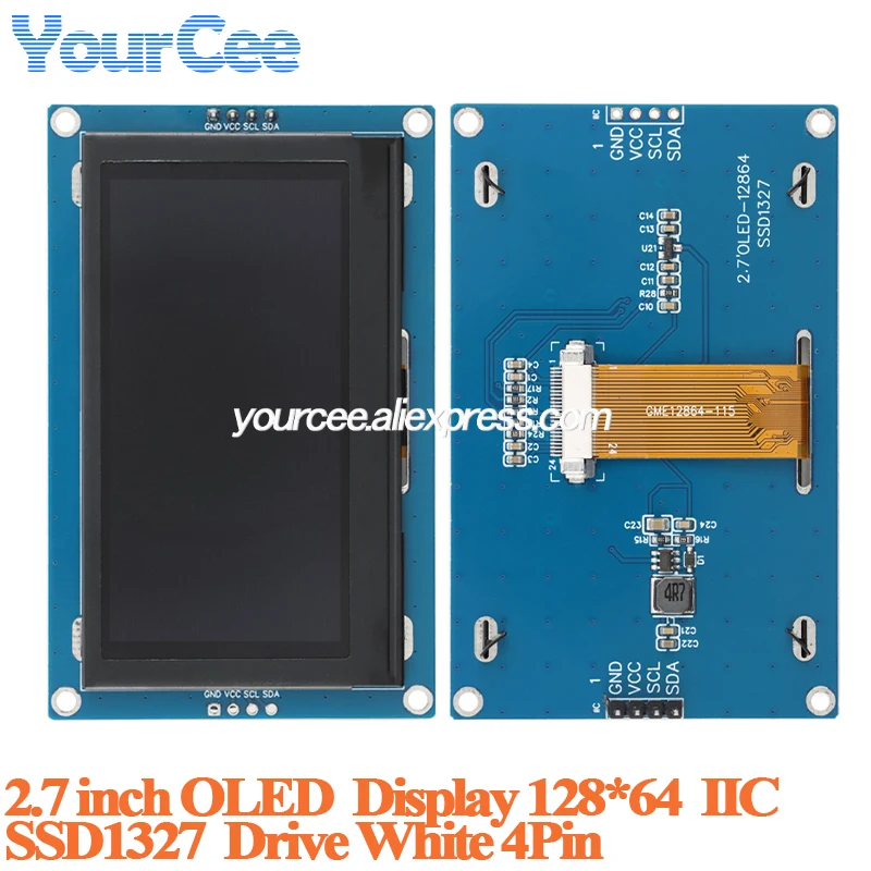 Picture 7: 2.7'' 2.7 inch white OLED screen LCD display Module resolution 128*64 IIC I2C interface SSD1325 SSD1327 Drive