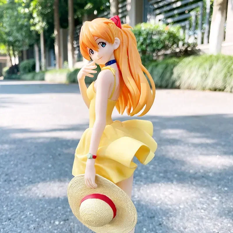 SEGA Original NEON GENESIS EVANGELION Anime Figure Asuka Langley Soryu Dress Straw Hat Action Figure Toys for Kids Gift Model