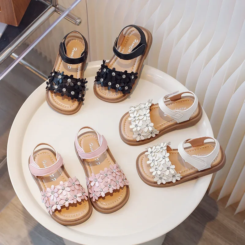 New Girls Flower Sandals Summer School Fashion Princess Wind Baby Slipper Non-slip Soft Bottom Children Flats