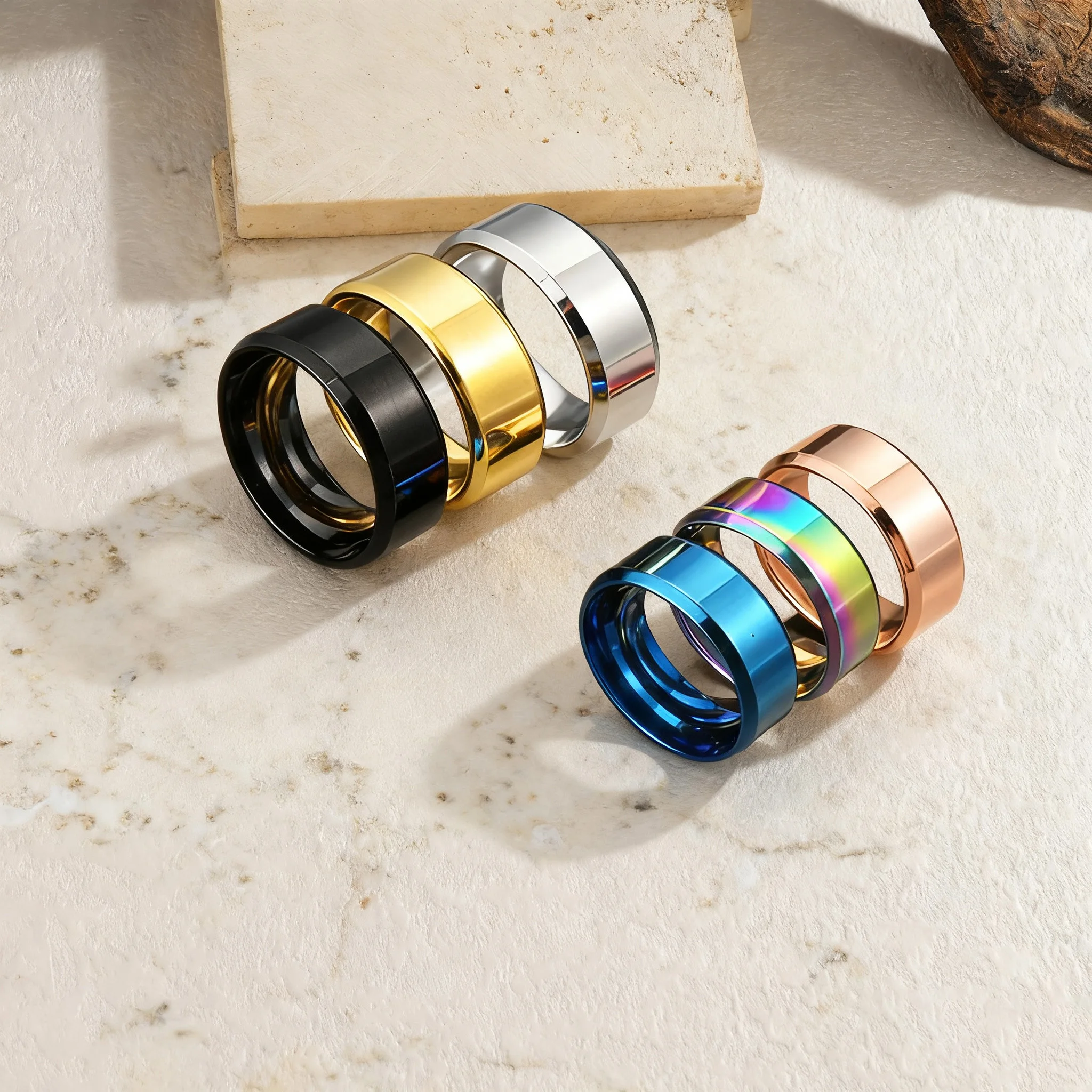 Kissmoon Fashion Stainless Steel Multiple Styles Simple 4/6/8MM Men Glossy Ring for Women Couple Weeding Jewelry Banquet Gifts