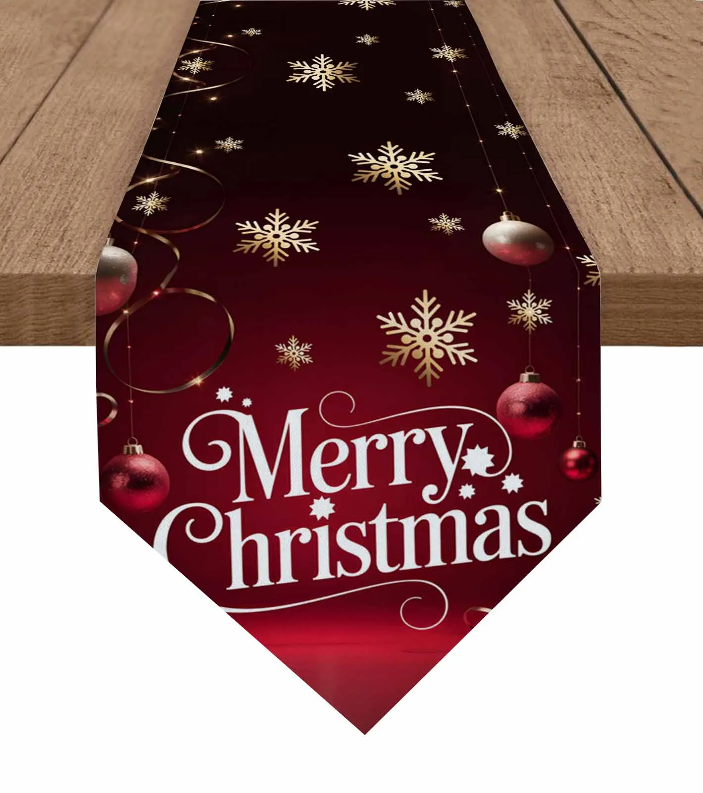 

Snowflakes Christmas Red Ball Table Runner Cover Cotton Linen Wedding Table Decor Tablecloth Kitchen Decor