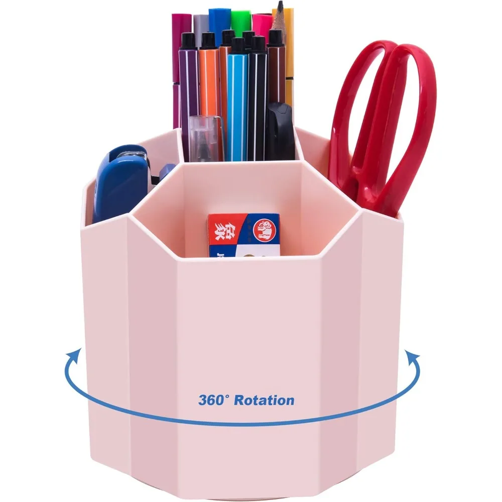 Rotating 360-Degree Desk Pen Holder with 5 Grids Organizer for Stationery Pencil Supplies Desktop Storage Home Office School