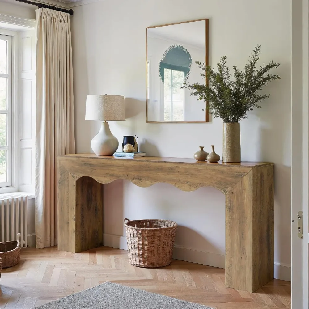 طاولة كونسول مقاس 63 بوصة على طراز المزرعة مع مساحة تخزين، وطاولة أريكة خشبية لخلف الأريكة، ومحطة أريكة مدخل ضيقة طويلة