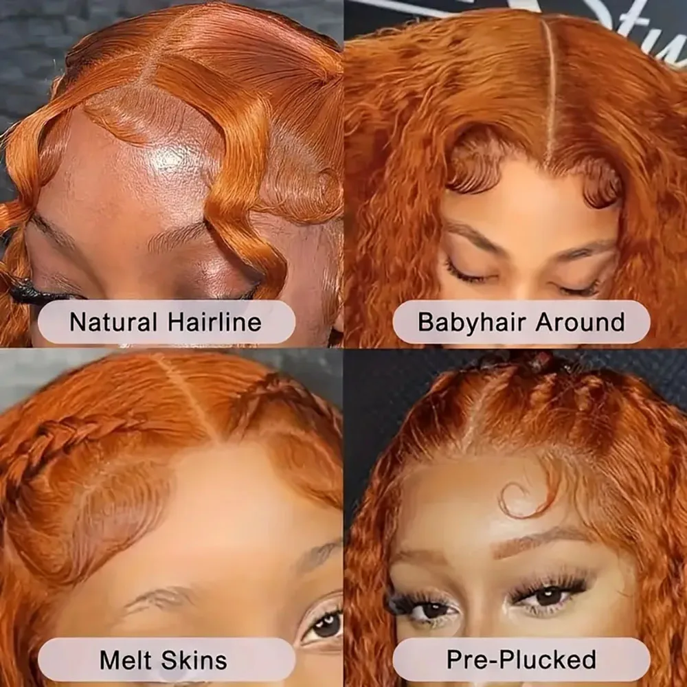 13 x 4 Spitzenperücken, Echthaar, 200 Dichte, Echthaar, vorgezupft, orange, tiefe Wellenperücken für Frauen 350