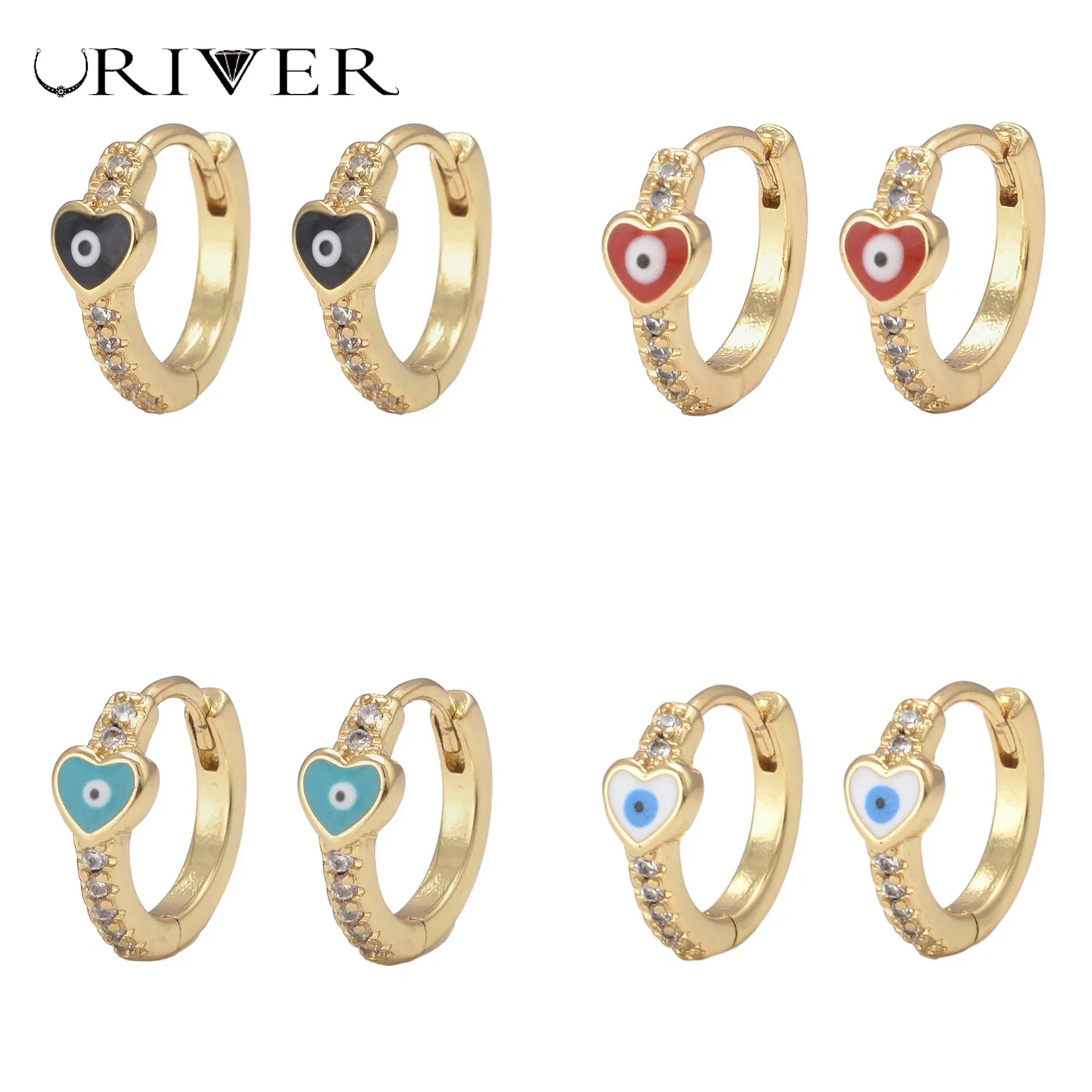 

LJRIVER Earring for Women Pierced Paved Zircon Small Hoop Earrings Heart Eye Ear Ornaments Gold Color Brass Jewelry High Quality