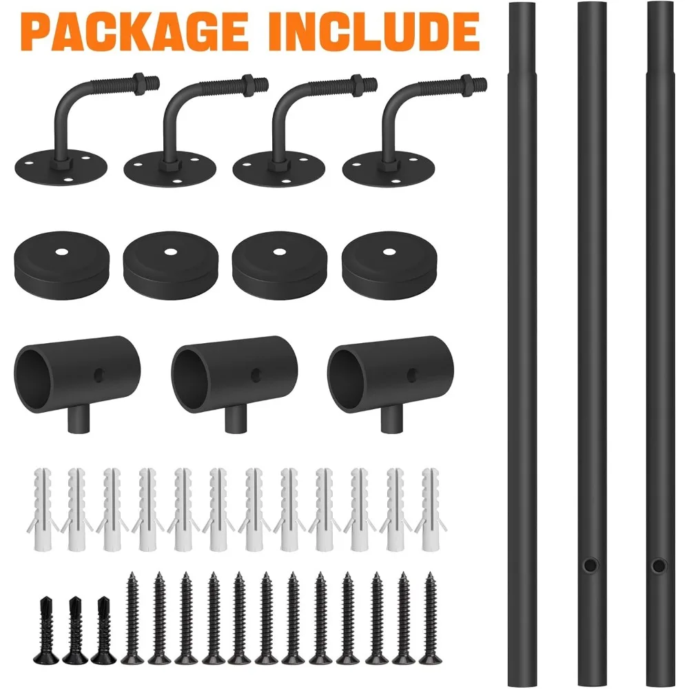 درابزين درج معدني صناعي، درابزين أنبوبي دائري للخطوات الداخلية والخارجية، دعم مثبت على الحائط للدرج، مناسب