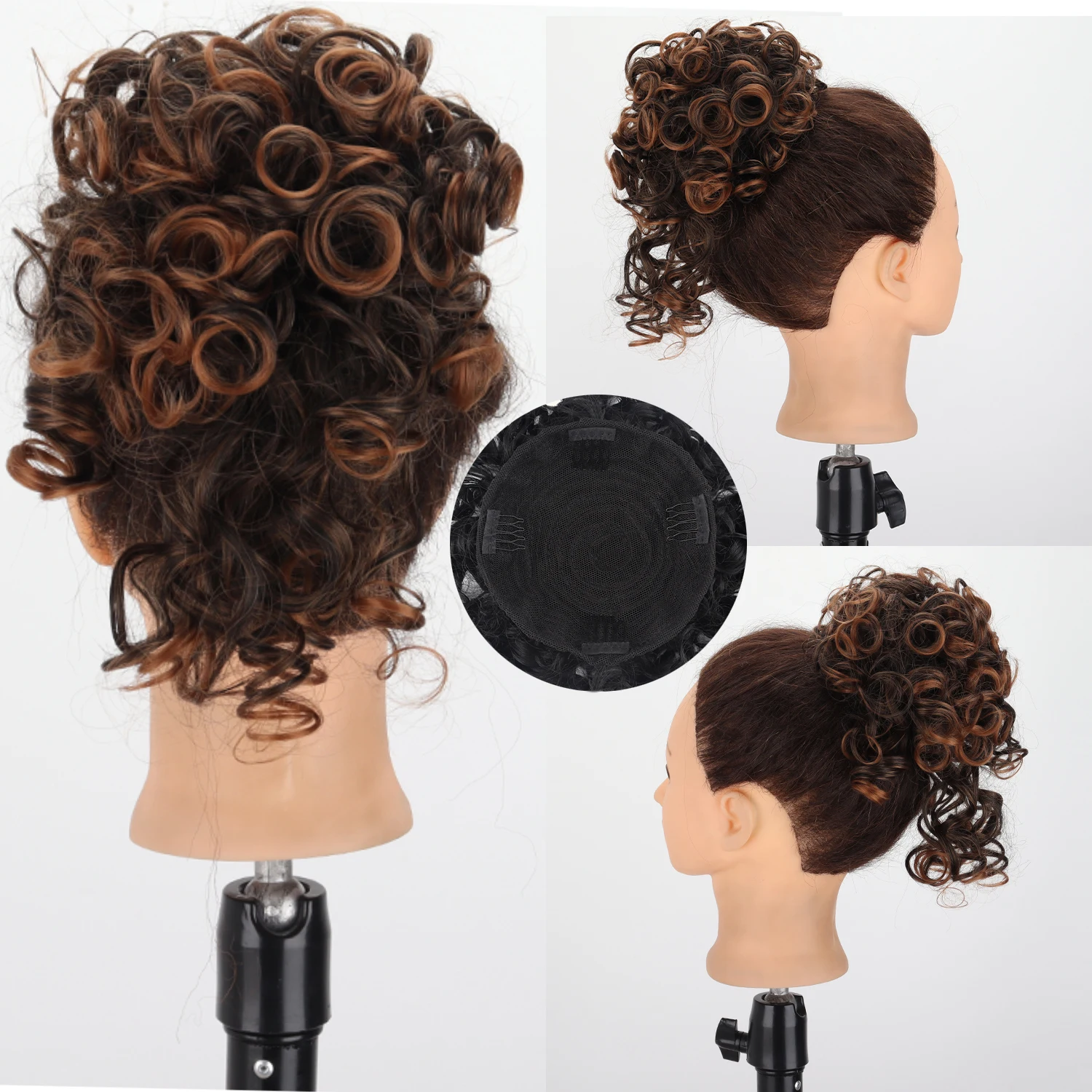 Women\'s Synthetic Bun Black Brown messy curly bun hair accessories