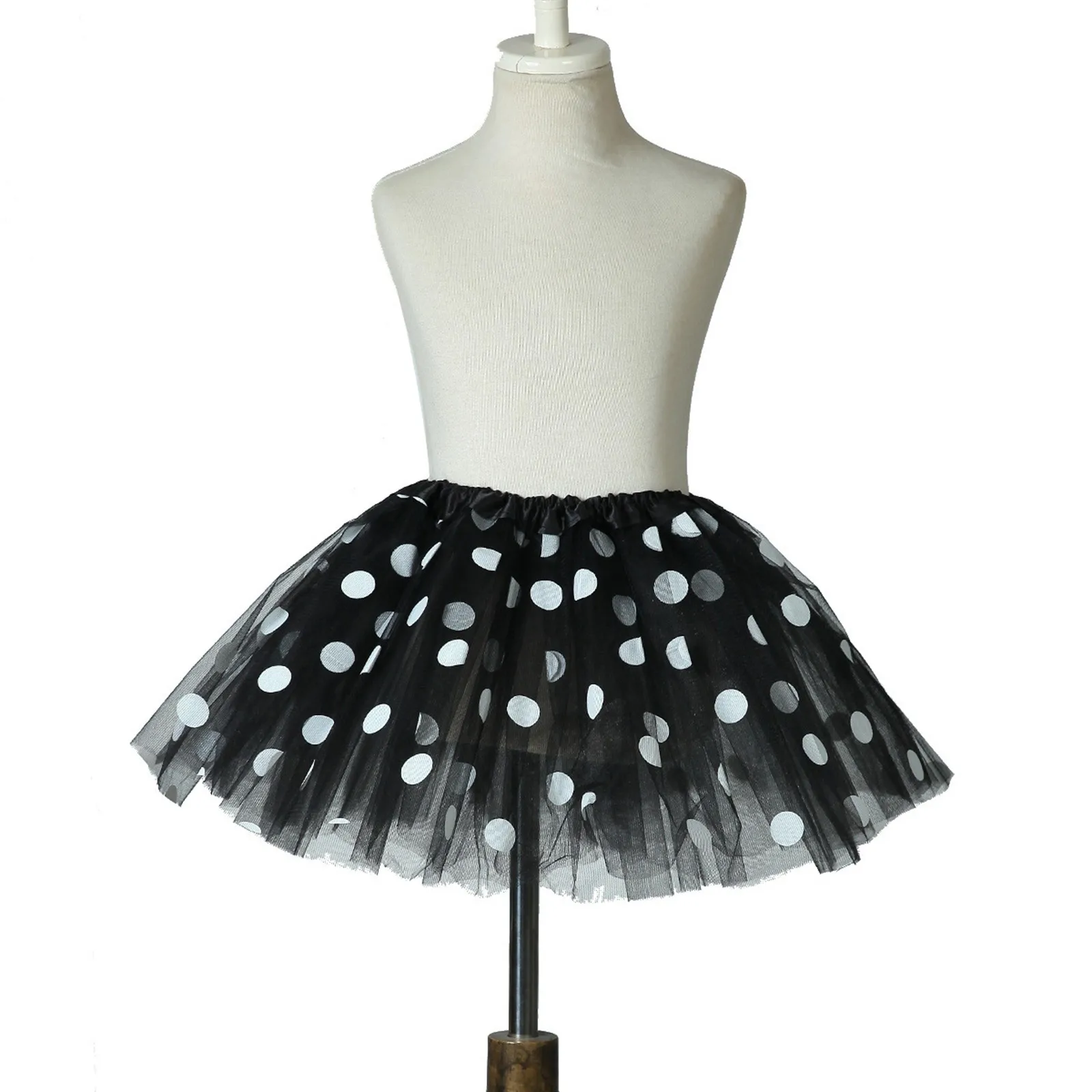 Vintage Fashion Polka Dot Printed Tutu Skirt Adult Multi Layer Mesh Mini Half Body Skirt Women's Mardi Gras Party Puffy Skirt