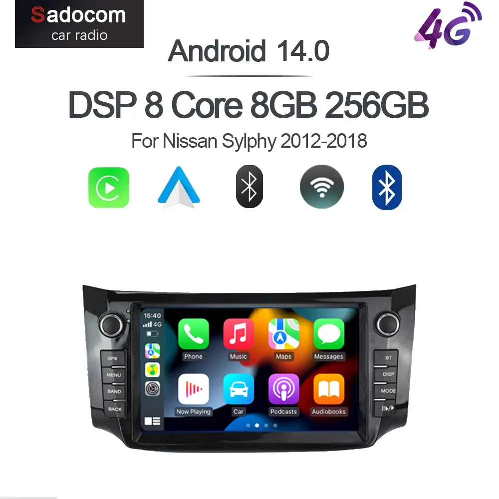 model for K DSP IPS Carplay Auto Android 13.0 8G +256G Car Player GPS map RDS Radio Wifi Bluetooth For Nissan Sylphy 2012-2018