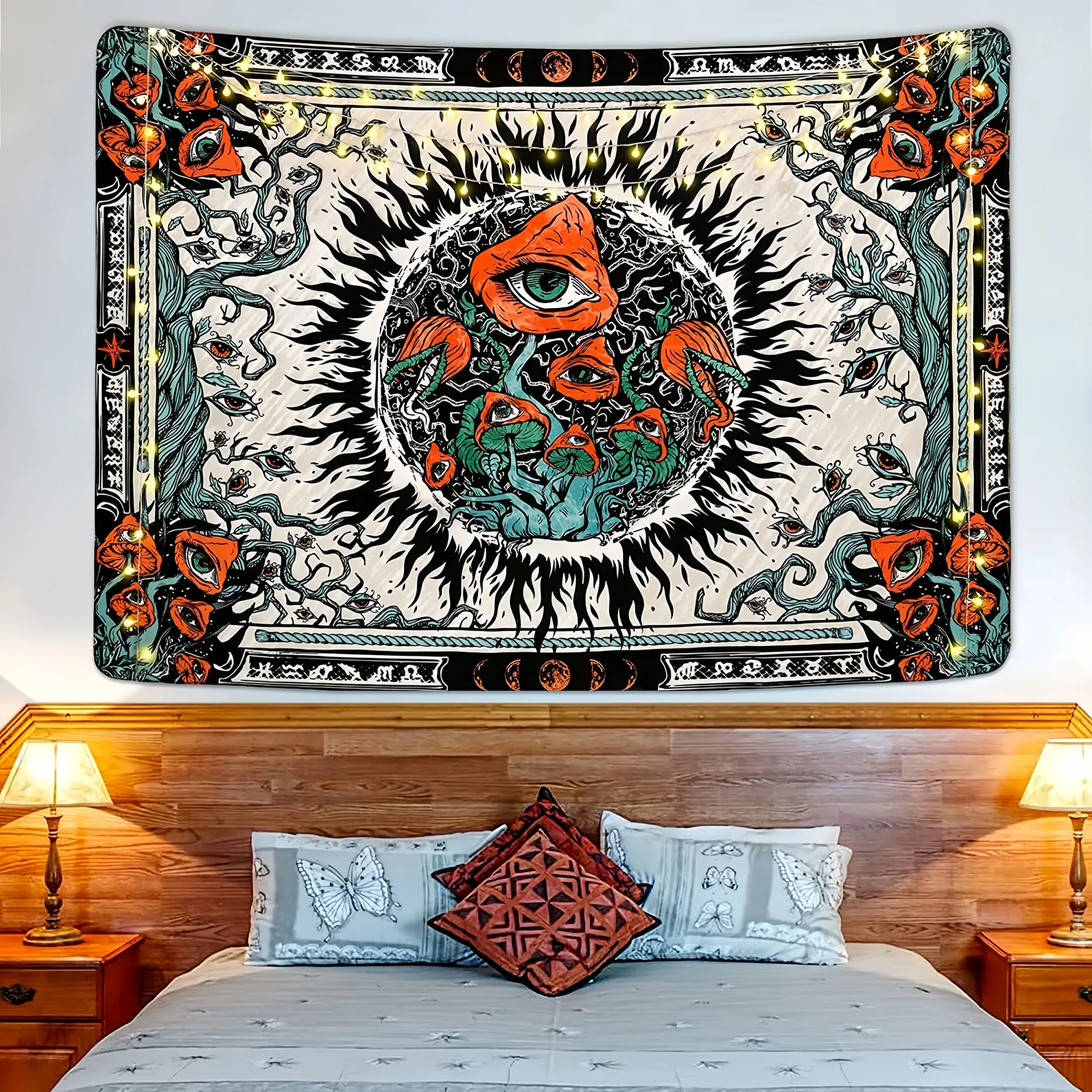 Mandala Tapestry Burning Sun Tapestries Hippie Eyes Tapestry Mushroom Vines Tapestry Moon Phase Tapestry Wall Hanging for Room