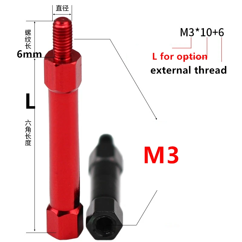 10 Stück M3 * 10/15/20/25/30/34/35/40 + 6 mm Sechskant-Aluminium-Abstandshalter, Abstandsschrauben