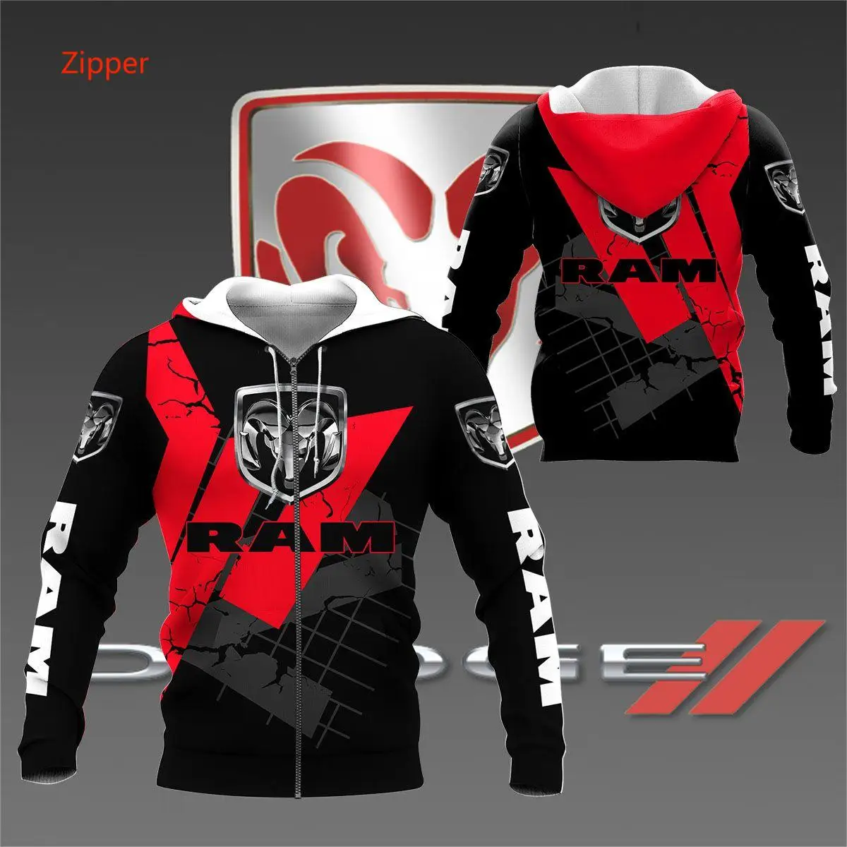 

2025 Spring and Autumn Sports Personalized Street Racing Jacket 3D Motorcycle Dodge Challenger Hoodie Zipper Casual Fashion