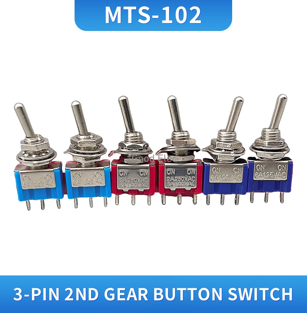 5pcs Mini MTS-102 Red Blue 3-Pin G107 SPDT ON-ON 6A 125V 3A250VAC Toggle Switches Good Quality  ﻿