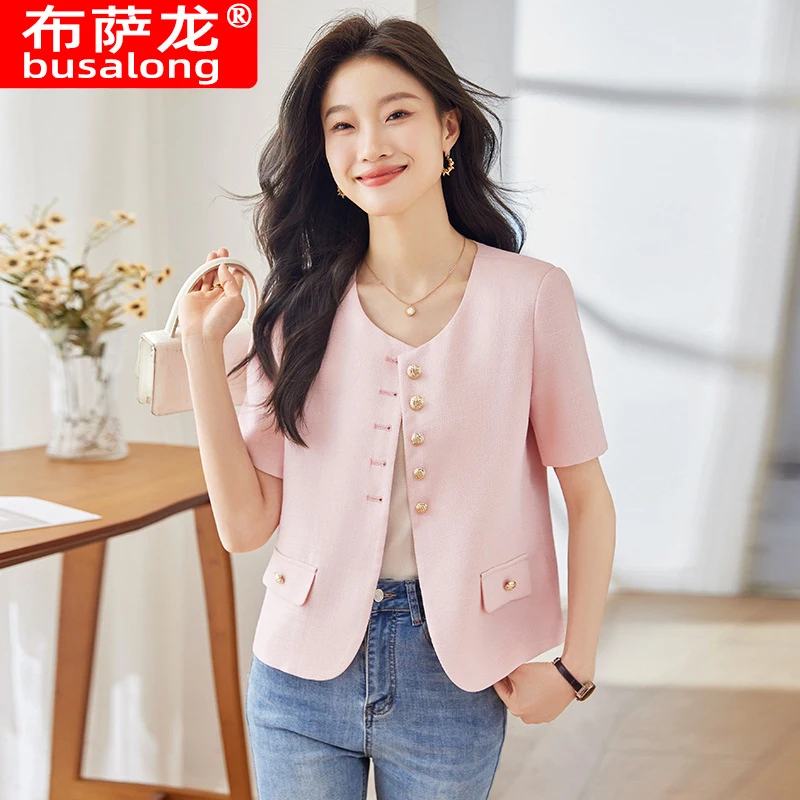 

2025Spring and summer business casual short-sleeved blazer for women, workwear, slim-fit and flattering 3918