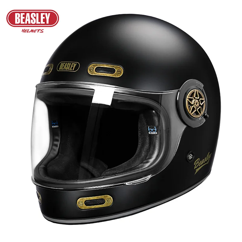 Vintage Full Face Motorcycle Helmet Retro Hardcore Biker Helmet Unisex All Season Universal Motorbike Riding Helmet  Fiberglass
