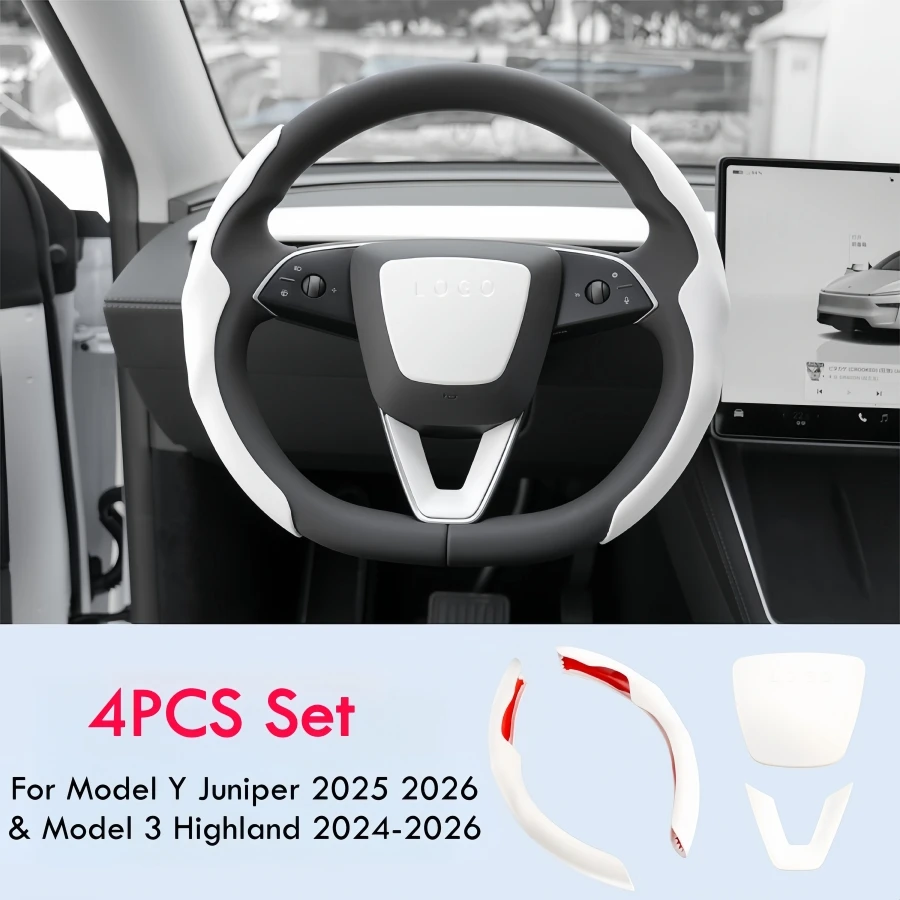 Für Tesla Model Y Juniper 2025 2026 Lenkradabdeckung Model 3 Highland Mattweißes Lenkrad-Zierleisten-Set Schutz-Zubehör – Detail 9